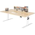 Devoko Electric Standing Desk 160x70cm, Height Adjustable Desk Ergonomic Stand up Table with 2 Memory Preset and Cable Management Tray, Begie