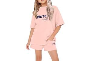 JKJFJKA Tracksuit Sets Girls Fashion Kids Trendy T-Shirt and Shorts 2 Piece Outfits Summer Letter Print Activewear Short Sleeve Tops Joggers Boys Casual Loose Comfy Gym Set UK
