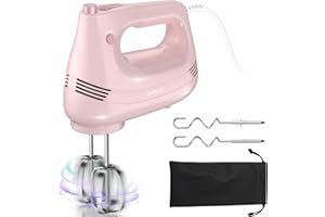GUALIU Electric Hand Mixer 300 W with Stainless Steel Whisk, Dough Hook and Storage Bag, Hand Mixer for Baking Cakes, Eggs, Cream, Food Mixer, Turbo Boost, 5 Speed Kitchen Mixer, Pink