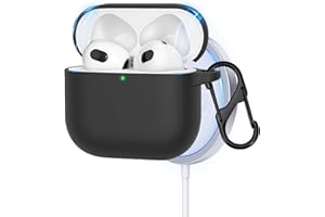 Haofun Custodia per AirPods 4 2024, Cover in Silicone Antiurto, Protezione Compatibile con Ricarica Wireless, Moschettone Incluso - Nero