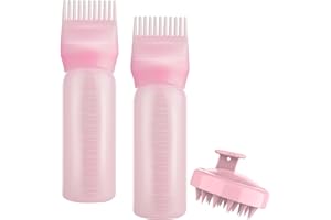 Gezimetie Root Comb Applicator Bottle with Scalp Massager Brush Comb 3PCS Hair Coloring Dye and Scalp Treatment Tools (Purple) (Pink)