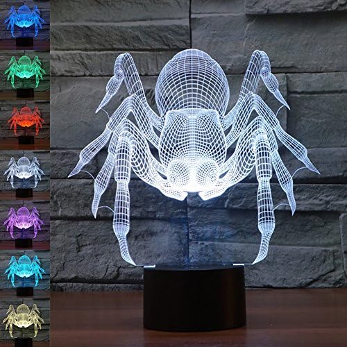 Spider 3D Illusion Lamp Mother's Day Gift Night Light Beside Table Lamp, Jawell 7 Colors Auto Changing Touch Switch Desk Decoration Lamps Birthday Christmas Gift with Acrylic Flat &amp; ABS Base &amp; USB Cable Eco-friendly Desk Lamp