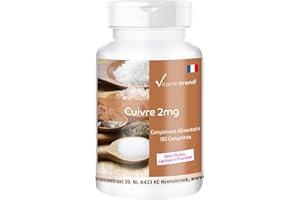 Cuivre 2mg - Végan - Complément alimentaire hautement dosé - Boite de 180 comprimés - ! POUR 6 MOIS ! | Vitamintrend®