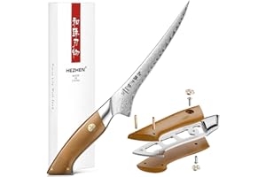 HEZHEN Acero Damasco Cuchillo de Filete para Pescado, Cuchillos de Deshuesar Profesional Damasco, Manche de Micarta de Lino