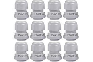 Gebildet 12 Prensaestopas, PG21 Plástico Impermeable Ajustable 13-18mm IP68 Junta de Prensaestopas con Juntas de Goma, Protector de Alambre (Blanco)