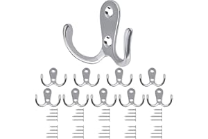 10 sztuk wieszaków na ubrania, Bolatus, podwójny wieszak ścienny w stylu retro, metalowy, srebrny, z 40 śrubami, do garderoby, łazienki, kuchni