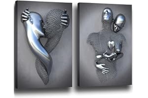DLKAJFK Romantyczna rzeźba 3D, przytulanie, miłośnicy, rzeźba, plakat, metalowa figurka, sztuka, miłość, serce, pocałunek, obraz, sztuka ścienna, bez ramy (plakat 01, 2 szt., 60 x 90 cm)