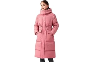 BVEBJDX Kids Girls Winter Coat Long Puffer Jacket Children Padded Hooded Coat Windproof Overcoat Thicken Warm Parka School Outfits Snow Padded Jacket with Pockets Solid Color Outerwear for Travel, Outdoors