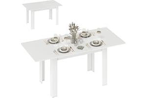 HOMCOM Tavolo da Pranzo Allungabile per 6-8 Persone con Pannelli a Ribalta, Tavolo da Cucina Allungabile in MDF, per Sala da Pranzo, Soggiorno, 140-180x80x75 cm, Bianco