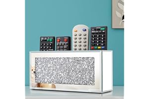 Pibeyer Mirrored Remote Control Holder Wall Mount, Silver Crush Diamond Remote Organizer Wall, Decoration Storage Box for Living Room, Bedroom, Home Decor