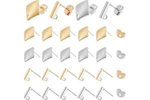UNICRAFTALE 40 pz 4 Stili Orecchini A Bottone orecchino In Acciaio Inossidabile 2 Colori Anallergici Rombi Rettangolari con Anello e Dadi per Gioielli Fai Da Te