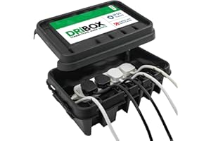 DRiBOX Mittel IP55 Wetterfester Anschlusskasten für den Außenbereich Stromkabelgehäuse für Weihnachtsbeleuchtung, Zeitschaltuhren, Verlängerungskabel, Kabelrollen, Transformatoren (Mittel, Schwarz)
