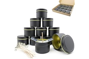 K KOOLPUG KOOLPUG Candle Tins 4 oz, 12 pcs Candle Containers with 15 Soy Pre Waxed Candle Wicks, Metal Tins for Candle Making Empty, Candle Jars, Perfect for DIY, Crafting, Storage (Black)