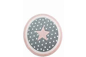 CARPETIA Tapis Enfants Tapis de Jeu Tapis bébé Fille Tapis Rond étoile Rose crème Gris Größe 120 cm Rund