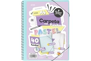 Starplast Dossier Pochettes spiralées flexibles - 40 pochettes transparentes, A4, fermeture élastique, couverture en polypropylène, personnalisable, utilisation scolaire et de bureau - bleu pastel