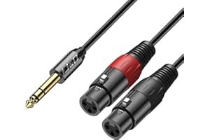 J&D 6.35mm (1/4") TRS macho a Doble Cable XLR hembra, 2 XLR a 6.35mm 1/4" TRS Interconexión Desequilibrado Adaptador de Audio Estéreo para Micrófono de Altavoz Mezclador de AMP, 1,8 Meter