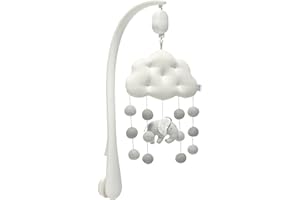 Mamas & Papas Welcome to The World Cloud and Elephant Musical Mobile with Pom Poms, Grey Elephant