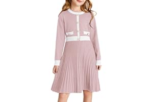 GRACE KARIN Girl’s Sweater Dress Long Sleeve Crew Neck Contrast Casual Dress Winter A-Line Midi Knitted Dress 6-14 Years