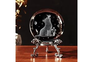 GINSSO 3D Crystal Ball with Stand, Cat-Themed Gifts for Women and Girls, Room and Office Decor for Cat Lovers, Paperweight Art Glass, Ideal Christmas and Birthday Gifts