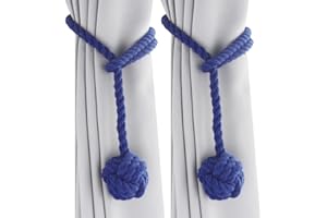 Gohytal Raffhalter für Vorhänge, 2 Stück Vorhang Raffhalter Blau, Gardinenhalter, Raffhalter für Vorhänge, Vorhang Seil Raffhalter Baumwoll Handstrick Vorhanghalter Clips für Schlafzimmer, Büro Deko