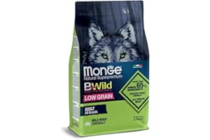 Monge BWILD ADULT WILD, cibo per cani per tutte le razze (cibo secco per cani con carne di cinghiale, con pochi cereali, molto ricco di fibre e vitamine, contenuto: 12 kg)