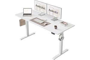 Agilestic Electric Standing Desk, 140 x 60 cm Height Adjustable Sit Stand Desks with Splice Board and Memory Smart Pannel, Home Office Desk, White