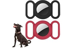 WALLFID Airtag Collare per cani, custodia in silicone per GPS Tracking Finder, custodia protettiva compatibile con Apple Airtag, collare per cani e gatti, accessori per animali domestici(nero-rosso)