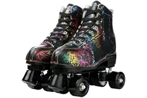 KALINU Unisex Roller Skates Double Row Four Wheels High-top Roller Skates Lightning Pattern for Beginners Womens Mens Indoor