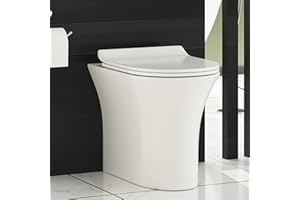 ROYAL BATHROOMS Modern Back to Wall Rimless Toilet Pan Gloss White Ceramic Round Shape with Slim Soft Close Seat - Breeze