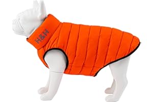 HUGO & HUDSON Reversible Warm Winter Dog Puffer Jacket Water Resistant Coat, Orange & Navy, XS25