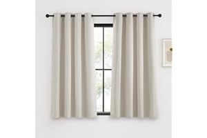 KGORGE Blackout Curtains for Bedroom Thermovorhang mit Ösen Gardienen 2-Set 145 x 140 cm(HxB) Verdunklungsvorhänge Schlafzimmer Gardinen Kurz Blickdicht, Natur
