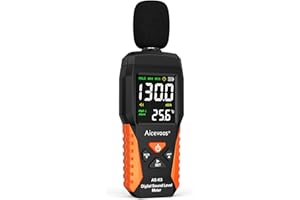 Aicevoos Sonometro, Medidor Decibelios, Ponderación A, Medidor Decibelios Homologado 30~130 dB Sonometro Homologado con alarmas acústicas y visuales, medición de ruido MAX/MIN