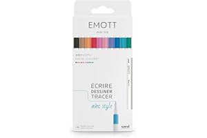 UNI-BALL Emott - Uni Ball - Uni Mitsubishi Pencil - 10 Feutres Pastel Colors - Écrire, Dessiner, Tracer - Pointe 0,4mm - Violet, Vert, Corail, Gris, Rose Bonbon, Saumon, Rose Clair, Beige, Bleu Clair, Ciel