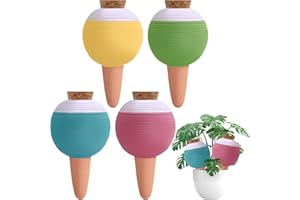 SUYEAH 4 PCS Plant Terracotta Watering Devices, Large Plant Watering Globes, Self Watering Spikes with Wooden Stopper for Pots, Planters, Indoor & Outdoor Plants