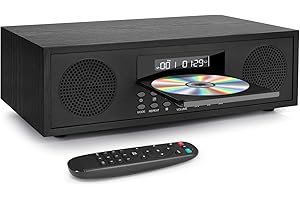 JOVELL Kompaktanlage mit CD Player, Micro-HiFi-Anlage 2x20W Lautsprechersystem, Mini-Stereoanlage mit UKW-Radio, Bluetooth, Aux-Eingang, USB-Eingang, HiFi-Musikanlage mit Audio-Ausgang (CD169, Retro Schwarz)