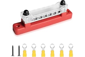 QYRDBGY Sammelschiene 12 V - 48 V DC, Stromverteiler 12V mit 2 M6 Bolzen 150A Stromschienen Verteilerblock Stromschiene mit 6 M4 Klemmenbolzen Busbar für Auto Boat Yacht (Rot)