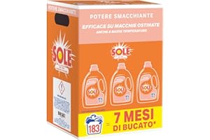 Sole Detersivo Lavatrice Potere Smacchiante 183 Lavaggi, Formula igienizzante, Detersivo Lavatrice Liquido Potere Smacchiante, rimuove le macchie a basse temperature