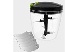 GIGTOOP Picadora Manual,900ML Picadora Manual con Cuerda,Cortador de Verduras, Trituradora de Alimentos con 5 Cuchillas de Acero Inoxidable,para Verduras, Carne, Cebolla, Ajo, Frutas