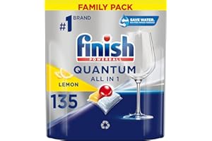 RECKITT FINISH FINISH Quantum All-in-1 Lemon – kapsułki do zmywarki; chronią szkło i srebro, nadają olśniewający połysk, działają w niskich temperaturach bez wstępnego namaczania, duże opakowanie XXL, 135 sztuk