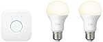 Philips Hue White Starter Kit con 2 Lampadine E27, 1 Bridge Hue Incluso