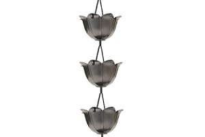 Monarch Rain Chains 18023 Aluminum Lotus, 8-1/2-Feet Length, Pewter