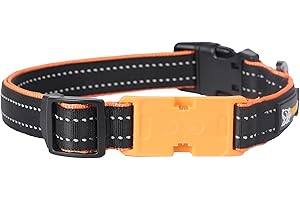 Pawfit 3-Tracker-Halsband | Hundehalsband mit Sicherheitsverschluss aus Nylon| Verstellbares Hundehalsband mit Schnellverschluss| Strapazierfähig | Schwarz & Orange | Größe S/M/L/XL