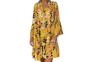 Tomwell Robe Polka Dot Col V Lâche Manches 3/4 Imprimé Mi-Longue Robe Décontracté Manche Courte Robes Ete Plage Robe Femme Sexy Chic Léopard Robe de Plage Bohème Élégant Robe