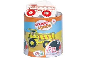 Aladine-10 Tampons Chantier de Construction avec Encreur, dès 3 Ans, Stampominos, Encre Lavable, Camion Grue Benne, Activité Enfant Dessin Garçon Fille, Idée Cadeau, 85127, 3085127