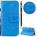 Produktbild WIWJ Schutzhülle für iPhone 5S Handyhülle Leather Case für iPhone SE Hülle Lederhülle [Imprinting retro Blumen Leder Handy Shell]Hülle für iPhone 5S/iPhone SE-Blau