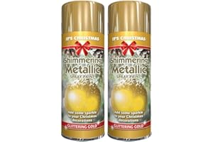 Classic Signature - 2 x Glitter Metallic Christmas Gold Spray Paint 200ml Decorative, Creative, Dazzling Effect to Your Hobby Art and Craft Use