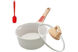 AIKENBBKK Casseruola Antiaderente 16 cm con coperchio, 1,5L pentolino con manico rimovibile, Compatibile con tutte le stufe, Lavastoviglie& forno sicuro (Bianco)