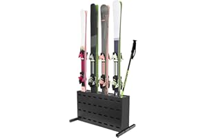 koretech Ski Rack, Metal Snowboard Rack for 4 Skis, Heavy Duty Freestanding Floor Stand Ski Storage
