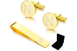 Diamday Gemelli & Fermacravatta Uomo con Iniziali Alfabeto Lettera A-Z Gemelli Fermacravatta Oro personalizzato in acciaio inox Regalo con Scatola per Matrimonio, Sposi, Marito, Padre