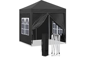 CLIPOP Gazebo pop-up da giardino, 2 x 2 m, con 4 pannelli laterali e borsa per il trasporto, resistente e istantaneo, per matrimoni, patio, campeggio, spiaggia (nero)